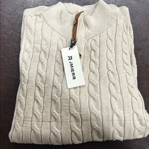 JMIERR Men's Cream Cable Knit Sweater